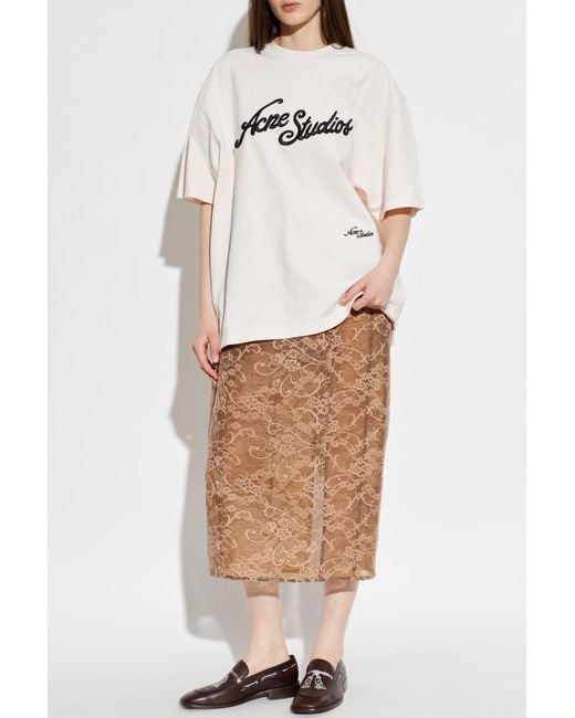 Acne White T-Shirt With Embroidered Logo