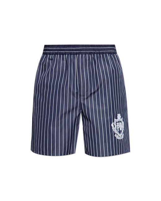 Balmain Blue Ribbed Shorts With Logo for men