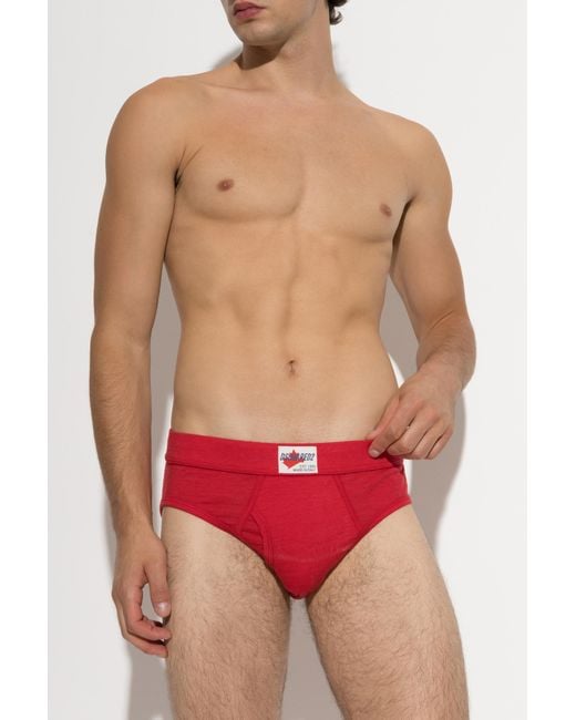 DSquared² Red Wool Briefs With Logo for men