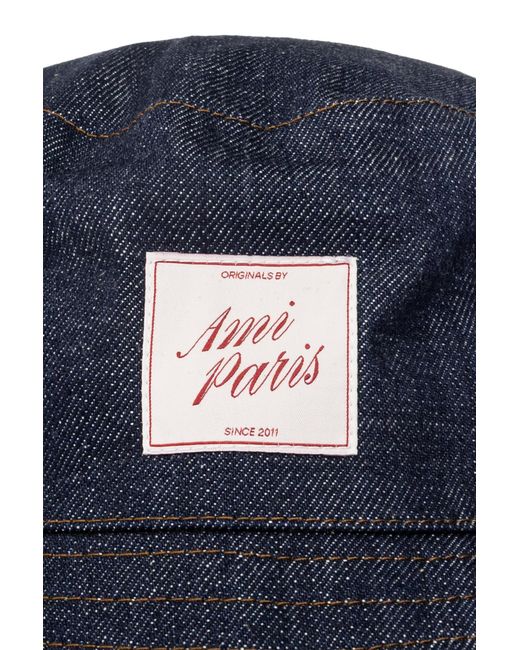 AMI Blue Denim Bucket Hat With Logo