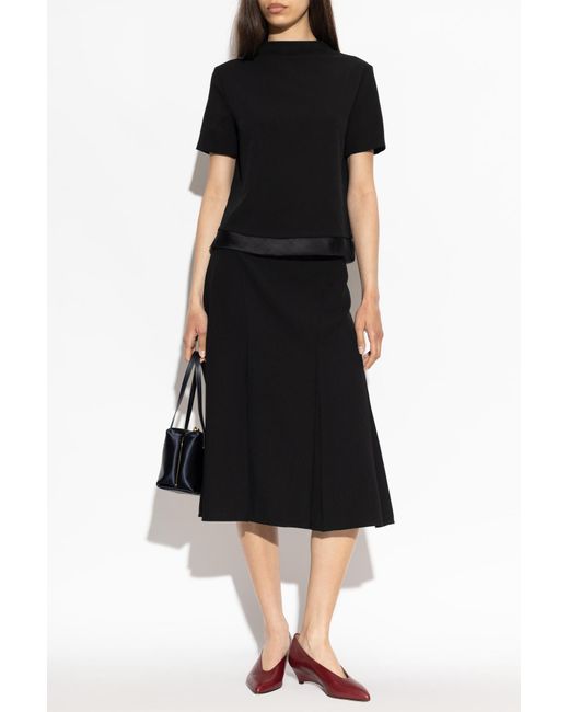Jil Sander Black Wool Top With Short Sleeves