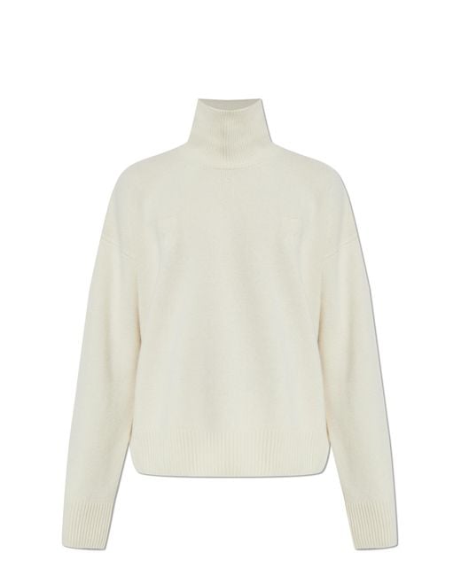 AMI White Wool Turtleneck With Logo