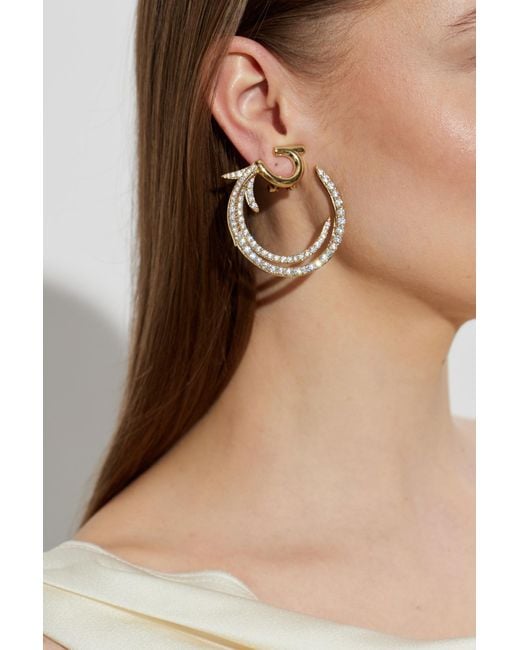 Ferragamo Metallic Round Clip-On Earrings With Shimmering Crystals