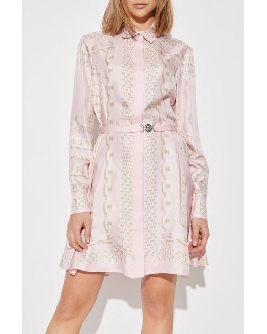 Versace Pink Silk Dress With Barocco Chain Pattern