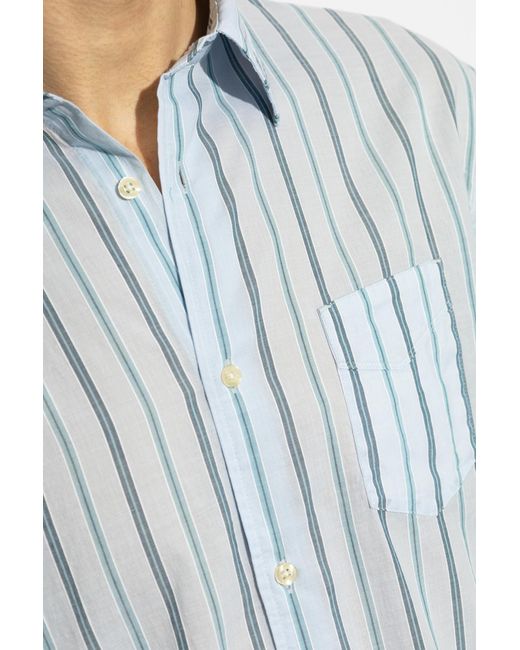 Officine Generale Blue Shirt With Striped Pattern for men