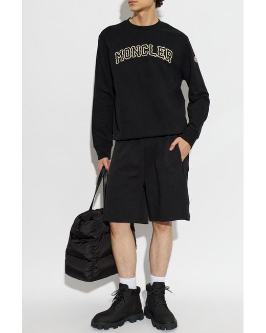 Moncler Black Sweatshirt With Embroidered Logo for men