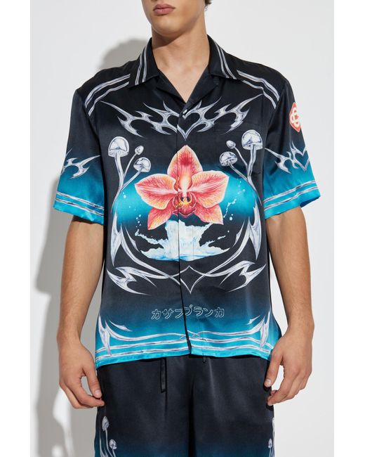 Casablanca Blue Silk Shirt With Print for men