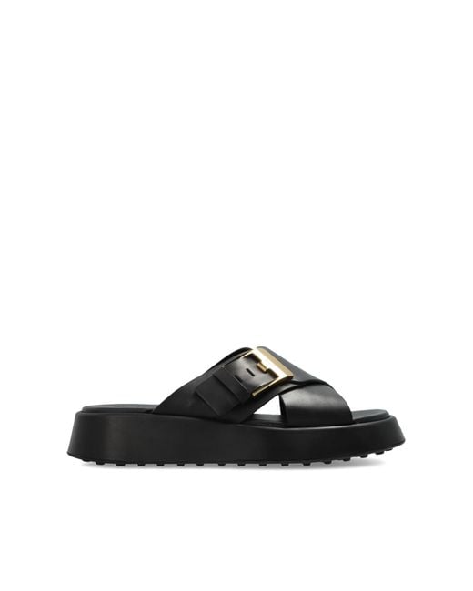 Tod's Black Leather Slides With Logo