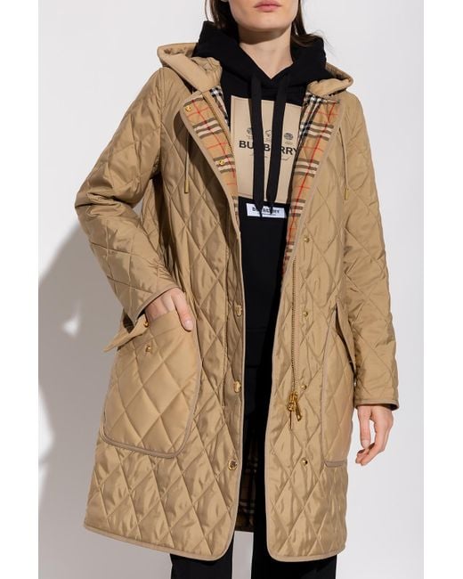 Burberry roxby Quilted Coat With Hood in Natural Lyst UK