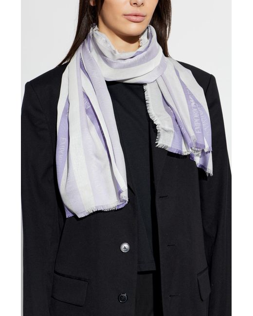 Emporio Armani White Scarf With Striped Pattern