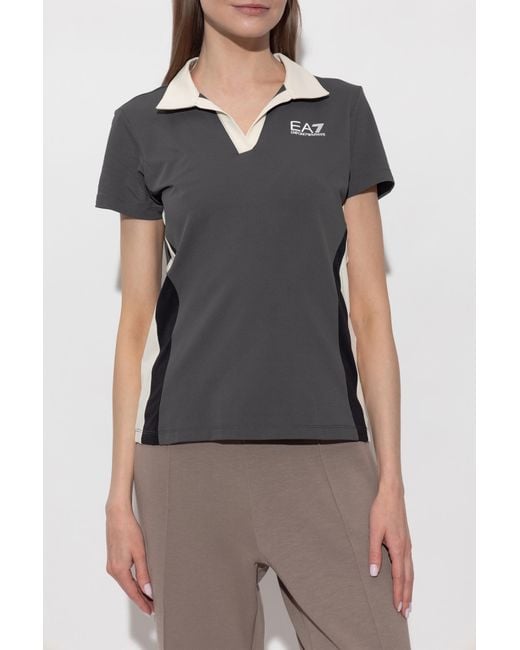 EA7 Gray Polo With Printed Logo