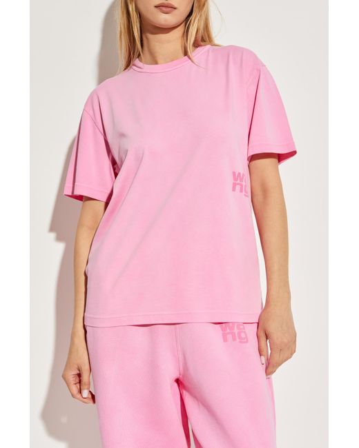T By Alexander Wang Pink T-Shirt With Printed Logo