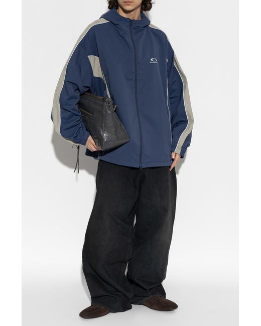 Balenciaga Blue Jacket With Embroidered Logo for men