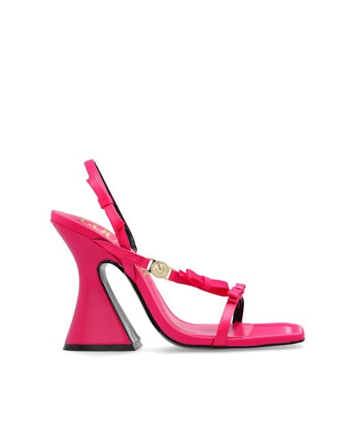 Versace Pink Heeled Sandals In Satin,