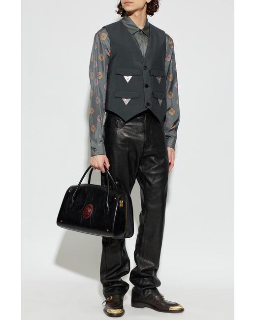 Versace Black Leather Trousers for men