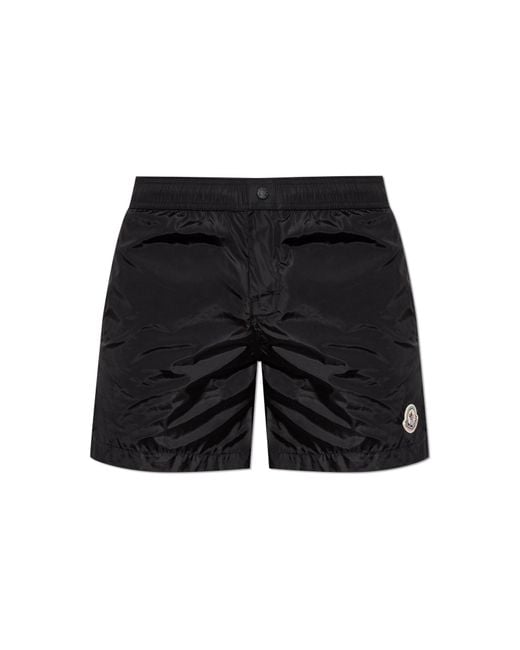 Moncler Black Swim Shorts With Logo Patch for men