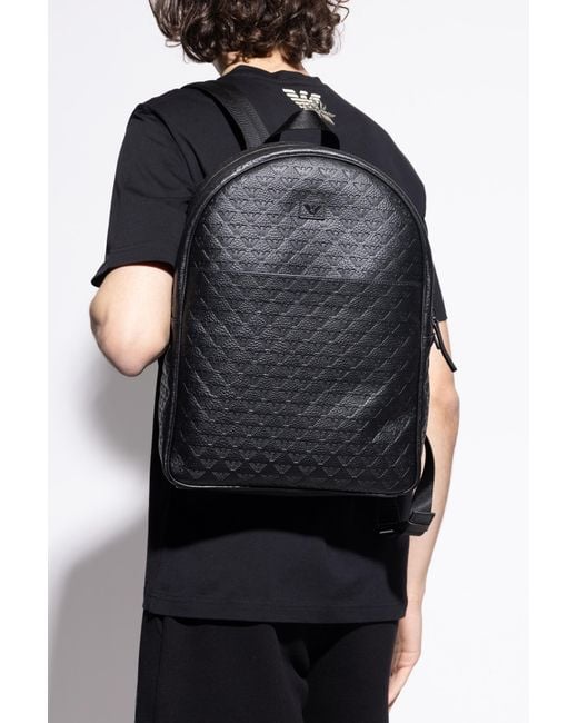 Emporio Armani Black Monogram Backpack for men
