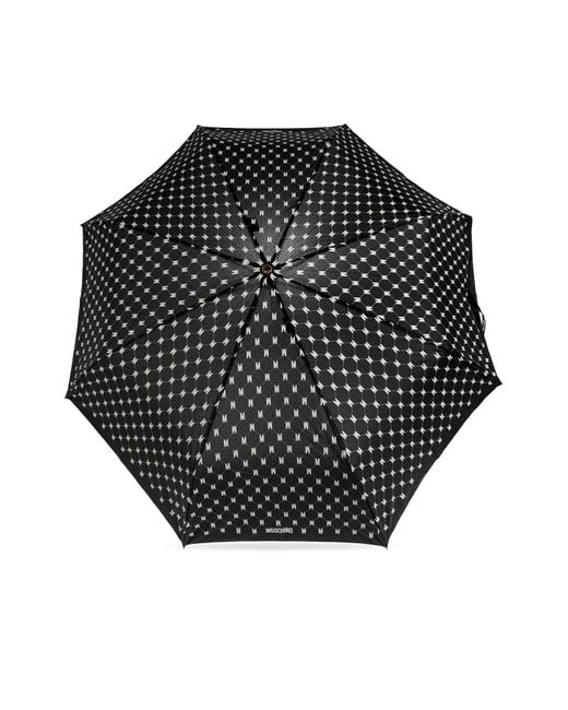 Moschino Black Foldable Umbrella With Monogram