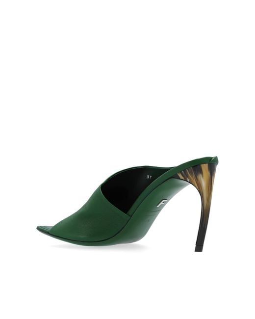 Ferragamo Green 'nymphe' Heeled Slippers,