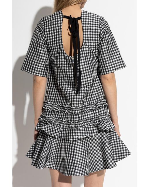Ganni Gray Dress With A Check Pattern