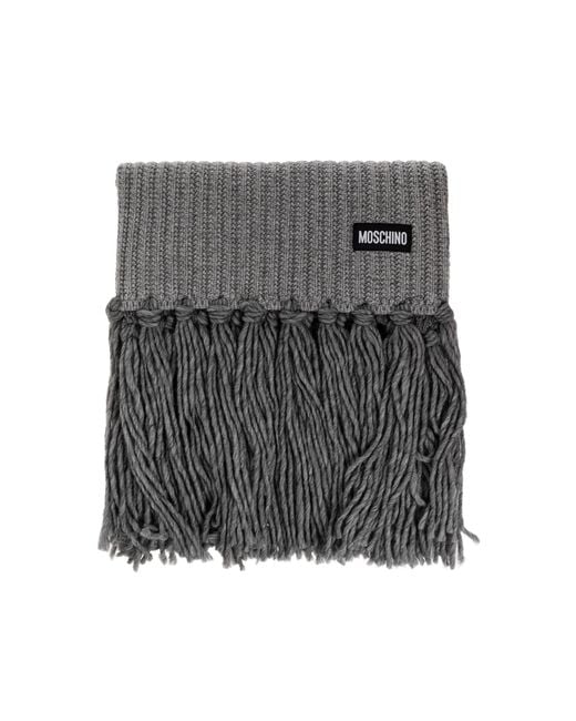 Moschino Gray Scarf With Fringes