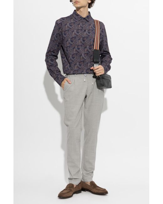 Etro Blue Patterned Polo Shirt With Long Sleeves for men