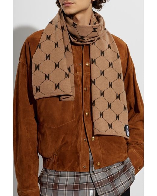 Moschino Brown Wool Scarf With Monogram