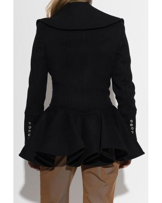McQueen Black Fitted Wool Coat