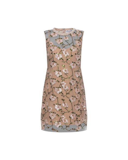 Self-Portrait Natural Sequin Embellished Dress