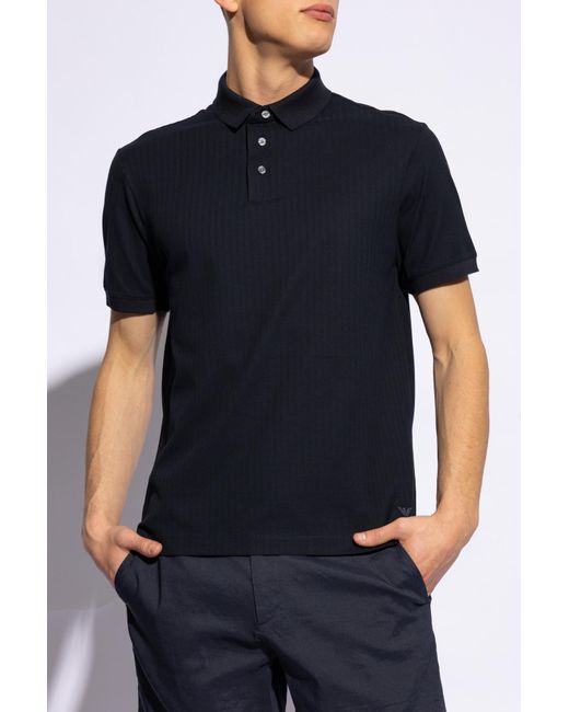 Emporio Armani Black Cotton Polo Shirt for men