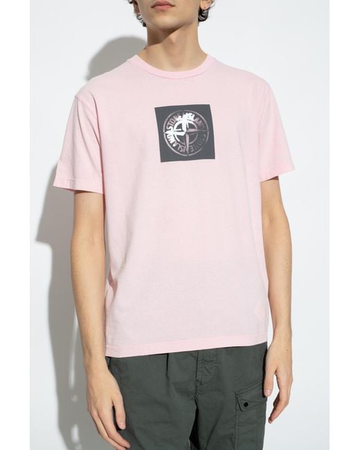 Stone Island Pink Logo-Printed T-Shirt