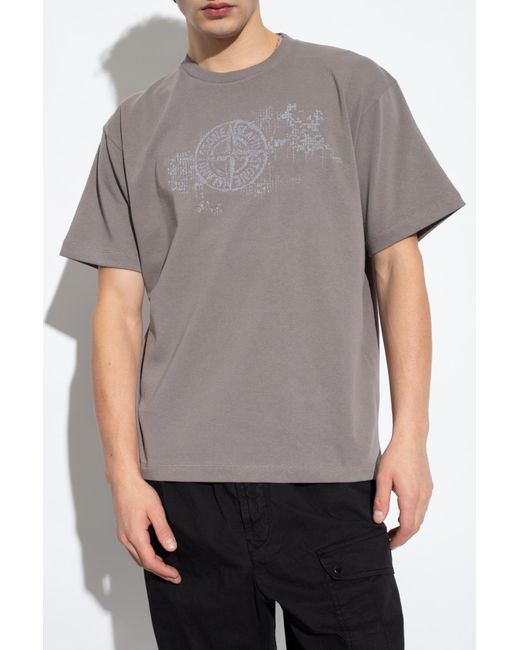 Stone Island Gray T-shirt With Logo, for men