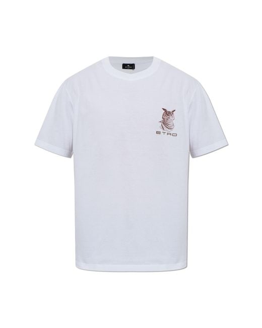 Etro White T-Shirt With Embroidered Logo for men