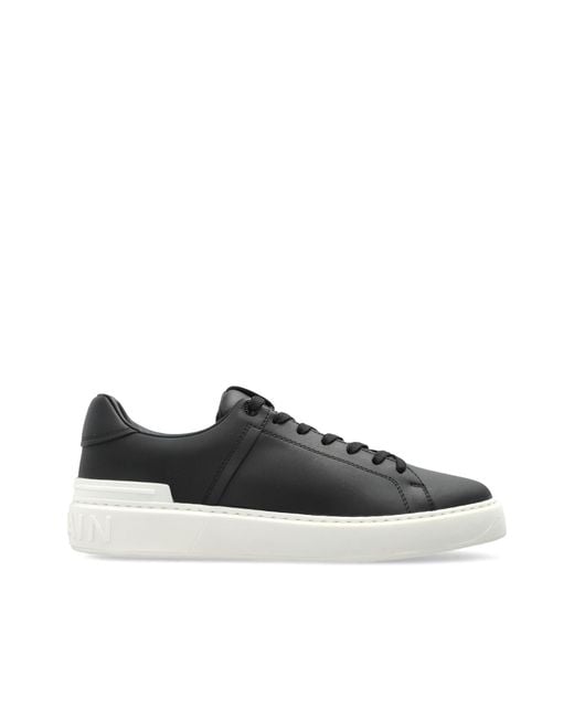 Balmain Black Leather Sports Shoes for men