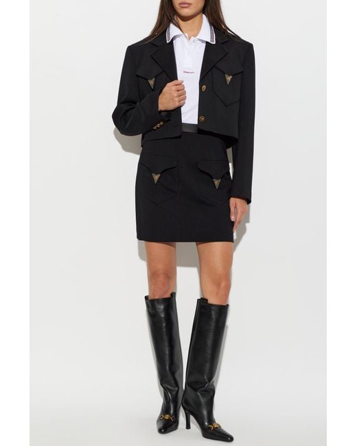 Versace Black Wool Skirt With Pockets