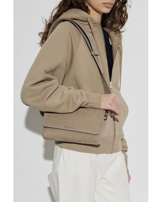 AMI Gray Leather Shoulder Bag With Logo