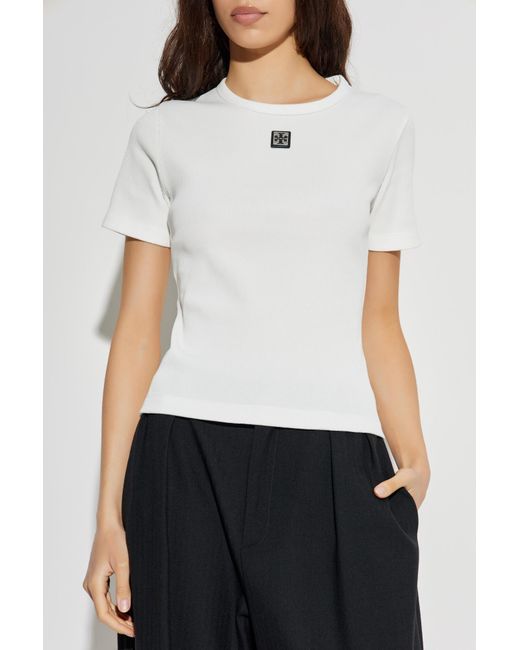 Tory Burch White Ribbed Top With Logo Patch