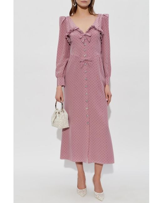 Alessandra Rich Purple Silk Dress With Polka Dot Pattern