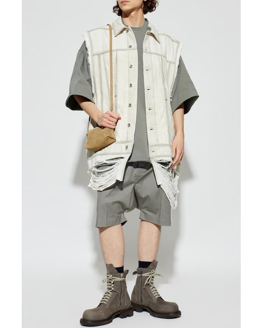 Rick Owens White Denim Vest With Raw Finish for men
