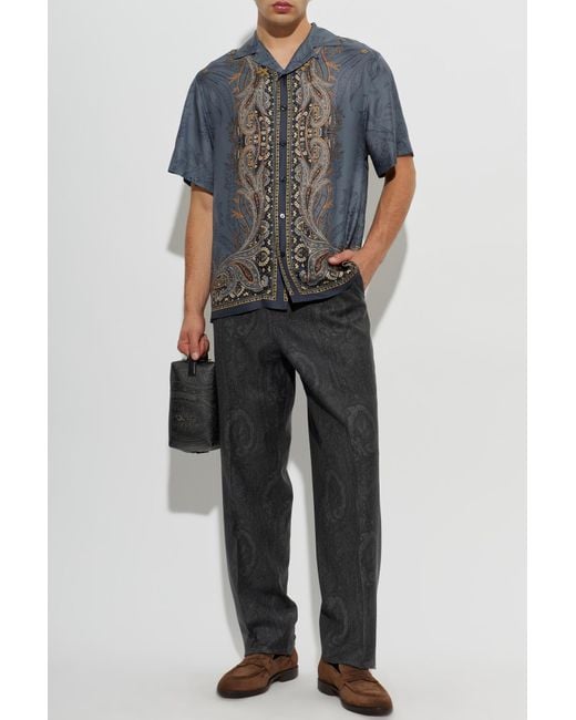 Etro Gray Silk Short-Sleeve Shirt for men