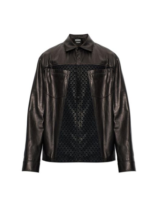 McQueen Black Leather Jacket With Skull Motif for men