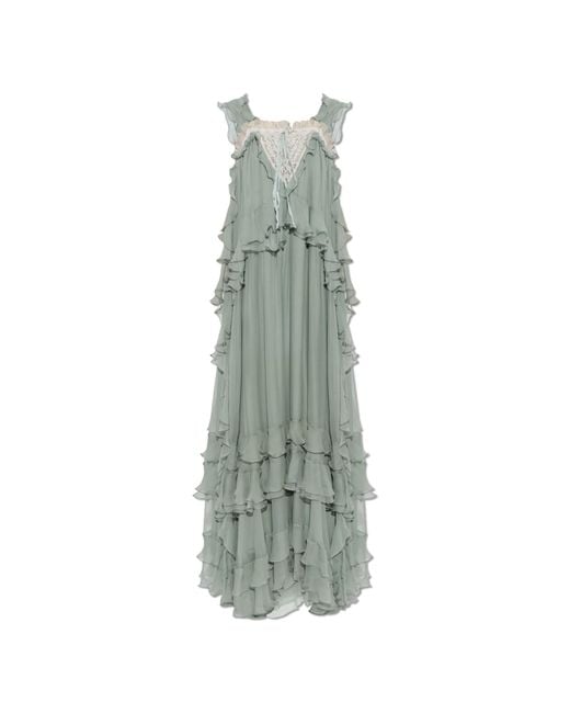 Chloé Green Silk Dress With Lace Trim