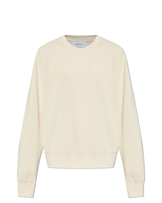 McQueen Natural Sweatshirt With A Logo And Velvet Finish for men