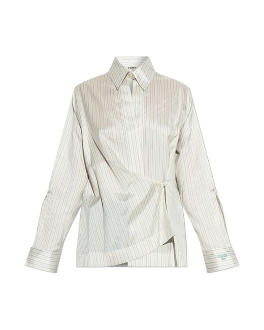 Fendi Natural Silk Shirt With Stripe Pattern