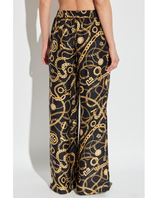 Balmain Black Silk Trousers With Print