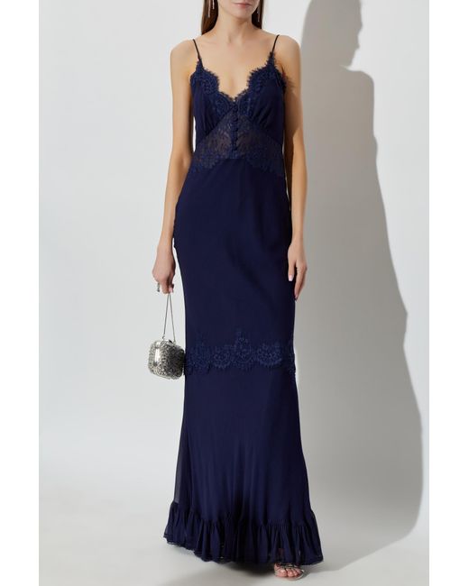 Self-Portrait Blue Strappy Dress With Lace Inserts