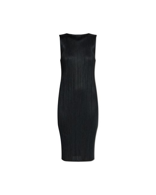 Pleats Please Issey Miyake Black Pleated Sleeveless Dress