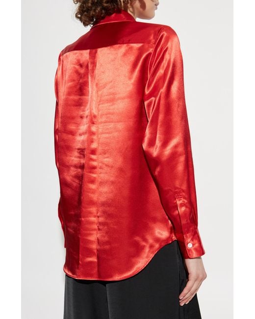 CDG by Comme des Garcons Red Satin Shirt With Decorative Bow