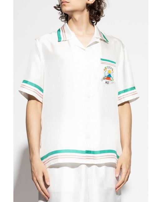 Casablanca White Silk Short-Sleeve Shirt for men