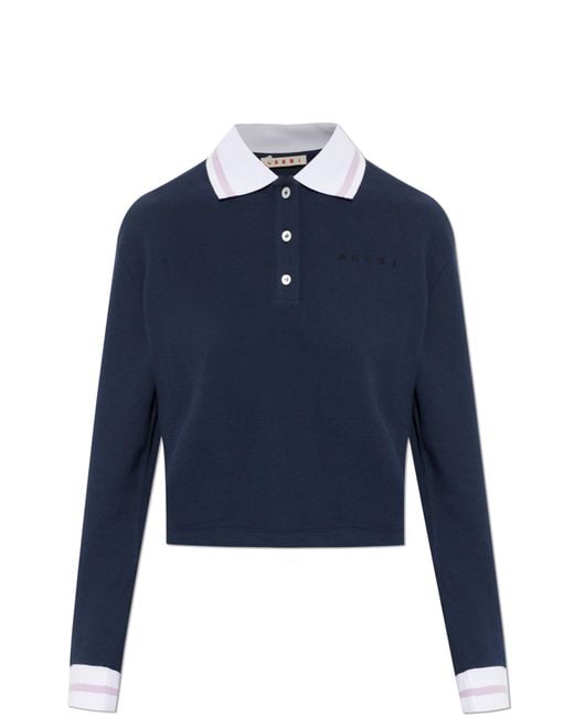 Marni Blue Cropped Polo With Logo